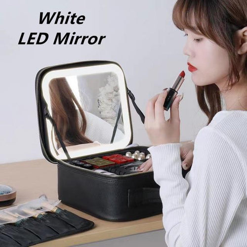 Load image into Gallery viewer, Makeup Organizer Bag With LED Mirror
