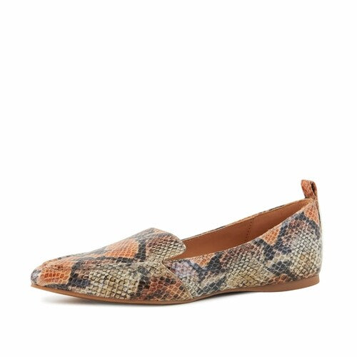 Load image into Gallery viewer, Women&#39;s Flat Socialite Orange Snake Skin
