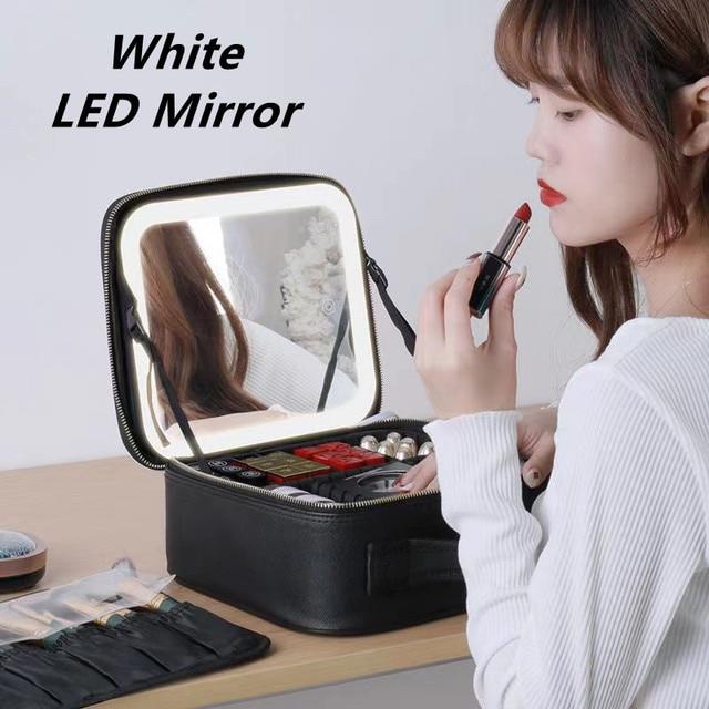 Makeup Organizer Bag With LED Mirror