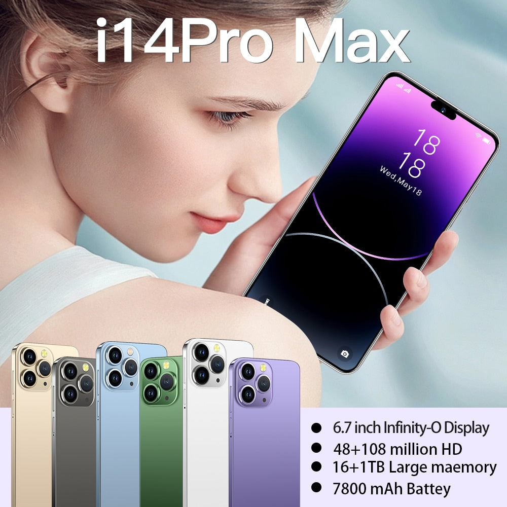 Brand New i14 Pro Max Android Mobile Smartphone 5G Original 2023 6.7 Inch Full Screen 16GB+1TB Phones Global Version Cell Phone