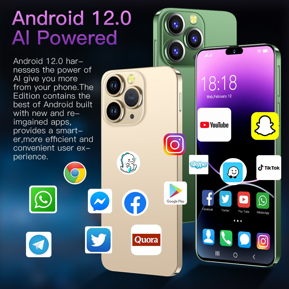 Brand New i14 Pro Max Android Mobile Smartphone 5G Original 2023 6.7 Inch Full Screen 16GB+1TB Phones Global Version Cell Phone