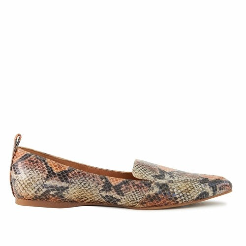 Load image into Gallery viewer, Women&#39;s Flat Socialite Orange Snake Skin
