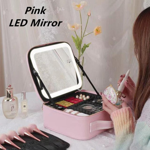 Load image into Gallery viewer, Makeup Organizer Bag With LED Mirror
