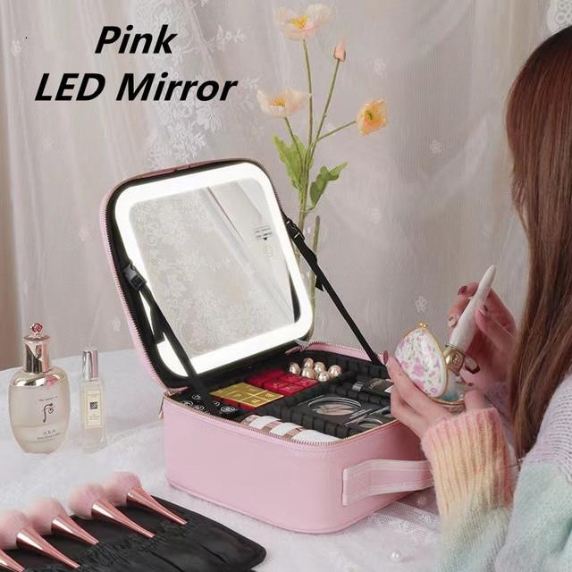 Makeup Organizer Bag With LED Mirror